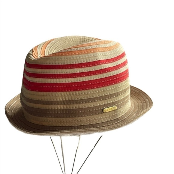 CALVIN Klein natural coral peach stripe summer hat. - Picture 1 of 12
